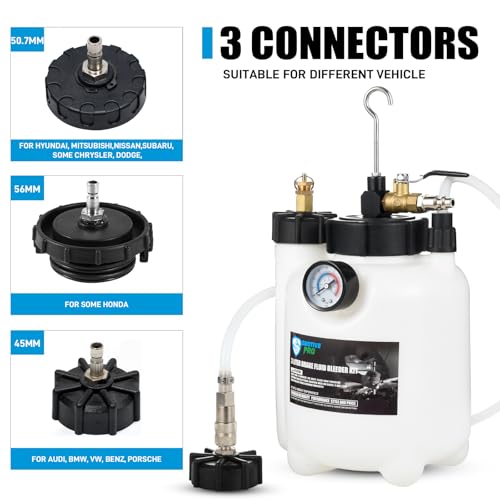 SMOTIVEPRO 3L Pneumatic Pressure Vacuum Brake Bleeder Kit, One Man Professional Brake Bleeder Kit with 1L Catch Bottle & 3 Adapters for Most Brake Mast Cylinder Reservoirs