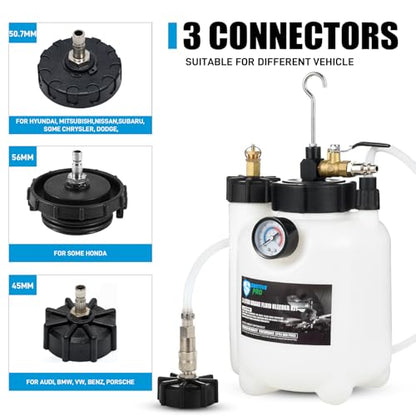SMOTIVEPRO 3L Pneumatic Pressure Vacuum Brake Bleeder Kit, One Man Professional Brake Bleeder Kit with 1L Catch Bottle & 3 Adapters for Most Brake Mast Cylinder Reservoirs