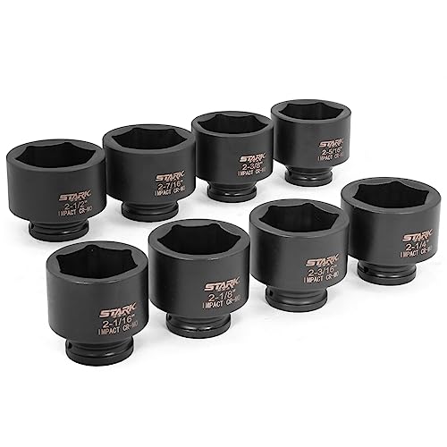 Stark USA 8-Pieces Jumbo Impact Stock Set Sizes 3/4" Drive Deep Socket Set SAE (2-1/16, 2-1/8, 2-3/16, 2-1/4, 2-5/16, 2-3/8, 2-7/16, 2-1/2 inch) Storage Case - style: 9 PCS SAE Sockets 26mm to 38mm