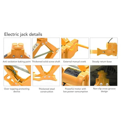 Electric Car Jack Kit, Portable Scissor Lift, Powerful 12V for SUV Truck Tires, Steel