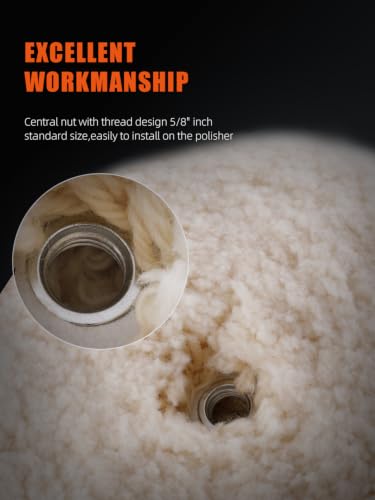SPTA 7" (180mm) Wool Buffing Pad, Double Side 100% Natural Wool Pad with 5/8-11 Thread for 2-Sided Compound Cutting and Polishing for Automotive, Marine and Epoxies - size: 7 Inch