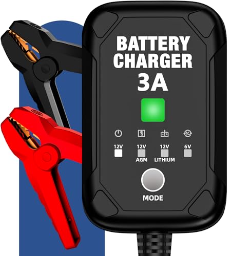 3A 6V/12V Car Battery Charger – Smart Trickle Charger, Battery Maintainer & Desulfator with Overcharge Protection & Temperature Compensation – for Lead Acid, AGM, Gel, Lithium Batteries - size: 3A