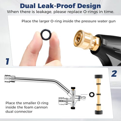 Foam Cannon Dual Connector for Pressure Washer, Industrial Car Wash Foam Gun Kit 1/4 Inch Quick Connector, Adjustable Soap Cannon with 5 Pressure Washer Nozzle Tips, Adapter, 1 Liter - size: Nine-Piece Set