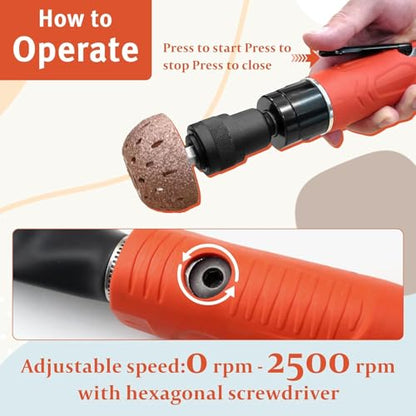 Low Speed Air Tire Buffer Kit, 2500 RPM Pneumatic Buffer Tool with Tungsten Buffing Wheels, Patch Roller and Inner Liner Scraper for Rubber Surface Prep and Patch Repair