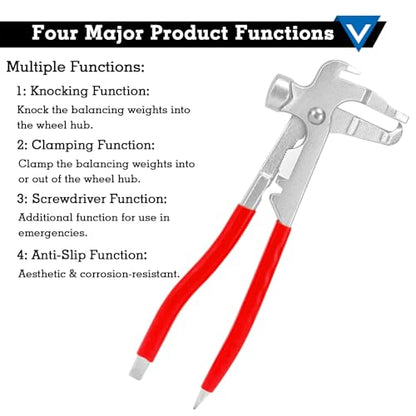 Car Wheel Balancing Weight Plier Hammer Tool, Wheel Weight Removal Tool for Repair Remover Tire