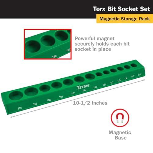 Titan 85532 13-Piece Torx Bit Socket Set, Magnetic Socket Organizer with Laser-Etched Size Markings - style: New Torx