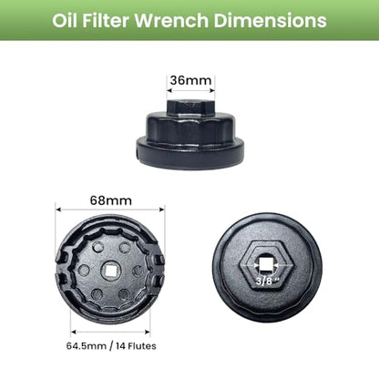64mm Oil Filter Wrench with 04152-yzza1 Oil Filter Change Kit for Toyota,Tacoma,Camry,Tundra,Highlander,RAV4. Fits 2.5-5.7L Engines, Filter Removal Tool Set with Oil Drain Plug & Gasket for Lexus.