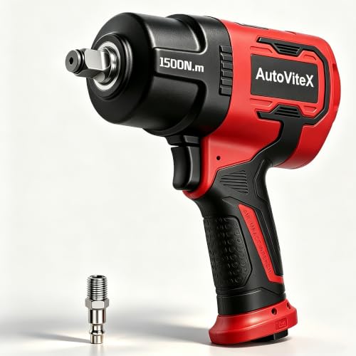 1/2" Composite Air Impact Wrench, 1,560 Nm Max Loosening Torque, 3-Stage Power, Twin Hammer, Only 4.4 lbs, Downward Exhaust for Auto Repair & Tire Shop