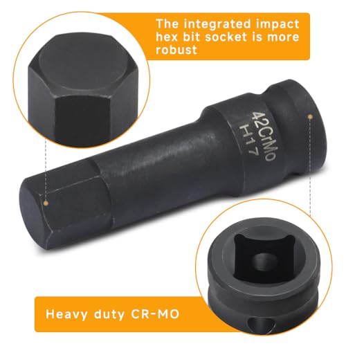 Hoteche 8-Piece 1/2" Drive Impact Metric Hex Bit Socket Set | Cr-Mo Steel, Laser Etched Sizes, Heavy Duty Storage Case