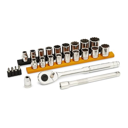 GEARWRENCH Mechanics Hand Tool Set, 25 Pc, 3/8 in Drive, Socket Rail and Bit Holder, Metric/SAE | GWXSCBMTS38 - size: 25 Piece, style: SAE/Metric