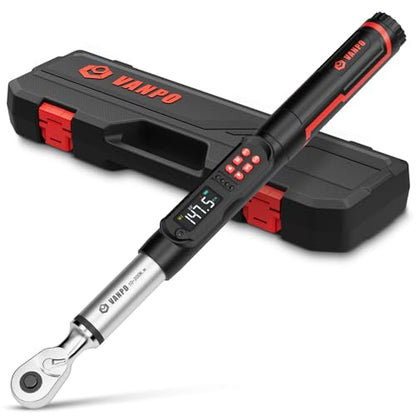 VANPO 1/2 Drive Digital Angle Torque Wrench 7.4-147.5 Ft.lb, ±2% Accuracy | 10-200 Nm Electronic Torque Wrench, Buzzer LED Vibration Alarm, Perfect Tools for Tire Lug Nuts & Car Engine Repair - size: 7.4-147.5 ft.lb/10-200 N.m (1/2-Inch)