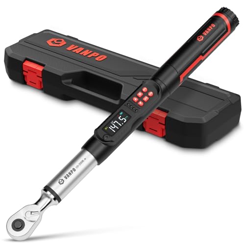 VANPO 1/2 Drive Digital Angle Torque Wrench 7.4-147.5 Ft.lb, ±2% Accuracy | 10-200 Nm Electronic Torque Wrench, Buzzer LED Vibration Alarm, Perfect Tools for Tire Lug Nuts & Car Engine Repair - size: 7.4-147.5 ft.lb/10-200 N.m (1/2-Inch)