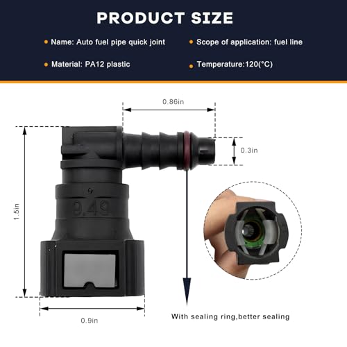 2 PCS Fuel Line Quick Connector, 3/8 SAE to 5/16 Nylon Tubing 90 Degree Elbow Fuel Line Connector, Elbow Bundy Female to Hose Barb Straight Quick Plugs for Most Vehicles - color: 9.49-ID8, Elbow