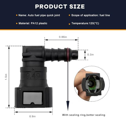 2 PCS Fuel Line Quick Connector, 3/8 SAE to 5/16 Nylon Tubing 90 Degree Elbow Fuel Line Connector, Elbow Bundy Female to Hose Barb Straight Quick Plugs for Most Vehicles - color: 9.49-ID8, Elbow
