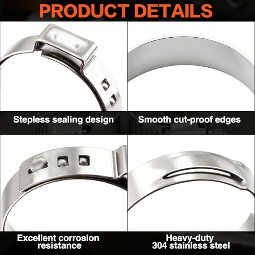 560PCS 22-Sizes Stepless Single Ear Hose Clamp Kit with Pliers, 5.3-36.1mm (~1/4"-1-3/8") 304 Stainless Steel Leak-Proof Clamps, for Automotive Fuel Line, CV Boot, PEX Pipe, HVAC & Marine - size: 560PCS