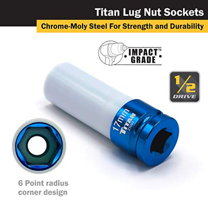 Titan 21183 3-Piece 1/2-Inch Drive Non-marring Impact Deep Lug Nut Socket Set, Includes 17mm, 19mm, and 21mm - size: 3pc Set