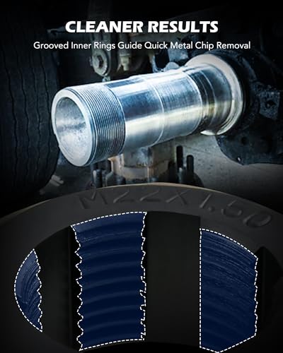 OMT 10pc Axle Spindle Threading Set, Thread Chaser Kit with 8 Rethread Dies | M20 M22 M24 & 3/4" 13/16" UNEF, 1-1/16" Extension Bar, Inner Grooves Expel Metal Chips, Heavy-Duty Steel, For Mechanics