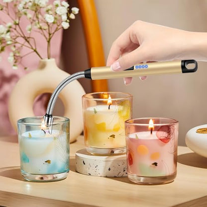 LcFun Candle Lighter Windproof USB C Electric Lighters with 360° Flexible Neck & Safety Lock, 2 Pack Flameless Lighters Long Stem Matches for Candle, Grill, BBQ, Gas Stoves (Gold & Pink) - color: Gold & Pink