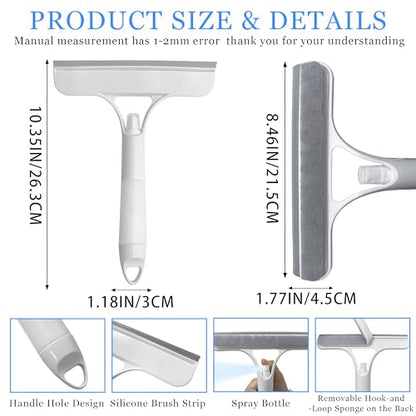 3 in 1 Window Cleaning Scraper with Spray,Glass Squeegee with Removable Hook-and-Loop Scrubbing Sponge,Mirror Cleaner Tool for Home,Car Windshield,Shower Glass,Easy Scrubbing & Streak-Free Cleaning