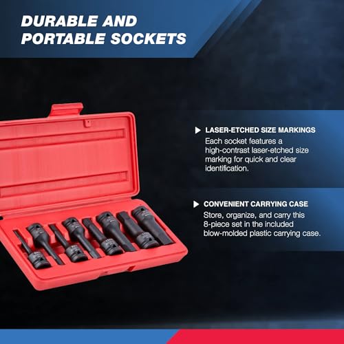 Neiko 01136B 1/2-Inch Drive Allen Hex Impact Socket Set, Metric, 6 mm - 19 mm, Cr-Mo, 8-Piece - style: Metric