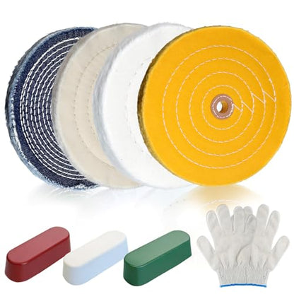 8Pcs 8 Inch Polishing Buffing Wheel Kit for Bench Grinder | 1/2" Arbor Hole Buffing Wheels with 3 Polishing Compound and Gloves for Metal,Stainless Steel,Jewelry,Wood,Glass,Ceramic ect - size: 8 Inch