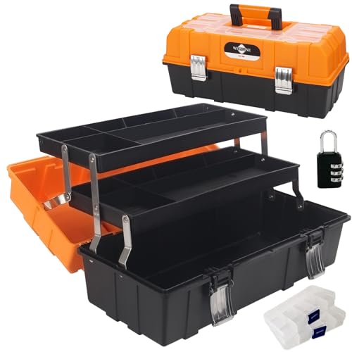WEWLINE 16.5-Inch Tool Box Organizer 3-Layer Multiplication Plastic Storage Toolbox with Portable Handle Perfect for Home Office Car Trunk Fishing - style: Style 3