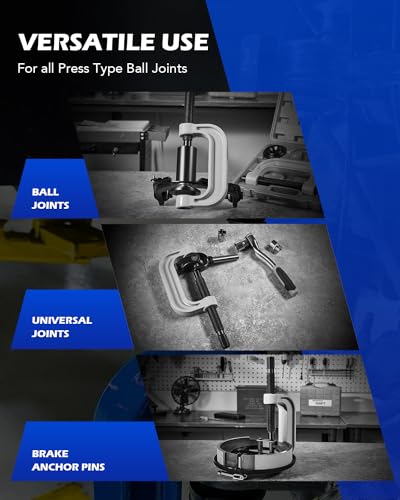 Orion Motor Tech Master Ball Joint Press Kit, 23pc Ball Joint Press & U Joint Removal Kit with Sockets and Universal Adapters, Heavy Duty Ball Joint Tool Set - color: Blue C-Frame with Blue Case