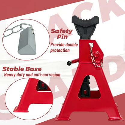 HENBOW Jack Stands,3 Ton(6600 Lbs) Capacity Car Jack Stand with Lock Pin,11.02"-16.14" Adjustable Height for Cars Trucks,Garage, SUV, UTV/ATV,1 Pair，Red - color: Red