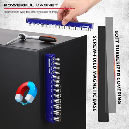 2-Piece 1/4"-Drive SAE Magnetic Socket Organizer Set (Holds 26 Sockets) - Detachable Tool Tray with 5mm Magnetic Base, Screw-Fixed Design & Heavy-Duty Modular Storage for Garage/Home Workshop - style: 2-Pc 1/4" Drive - SAE (Holds 26)