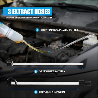 SMOTIVEPRO 500CC Fluid Extractor Pump, Automotive Fluid Change Syringe with a 42CM PU Long Hose & 2pcs 22CM PVC Extension Tubes