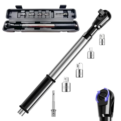 1/2“ Offset Extension Wrench Impact for Electric Drill,Electric Ratchet Wrench Extender for Tight Spaces with 1/2",3/8",1/4" Inch Socket Adapters and Drill Bit (blew case)