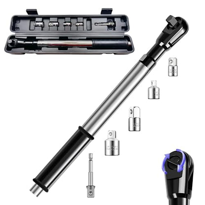 1/2“ Offset Extension Wrench Impact for Electric Drill,Electric Ratchet Wrench Extender for Tight Spaces with 1/2",3/8",1/4" Inch Socket Adapters and Drill Bit (blew case)