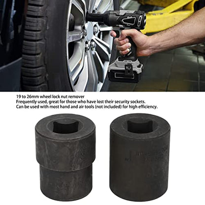 2 Piece Emergency Wheel Lug Nut Removal Set 19 26mm 2 Inch Drive Lug Nut Extractor Tool Kit with Reverse Thread Design for Hand and Tools Fit for Car Truck SUV Wheel Lock Removal