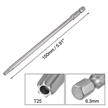 uxcell 5 Pcs T25 Magnetic Torx Screwdriver Bits, 1/4 Inch Hex Shank 5.9-inch Length S2 Security Tamper Proof Screw Driver Kit Tools - size: T25