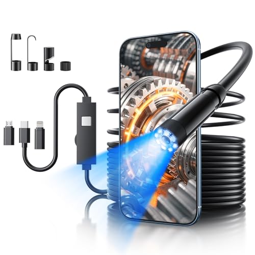 Endoscope Camera with Light, 1920P HD Bore Scope Borescope with 8 Lights, Waterproof 16.4FT Semi-Rigid Cord for Pipe Inspection, Industrial Endoscope for Phones(Black) - style: Single Lens