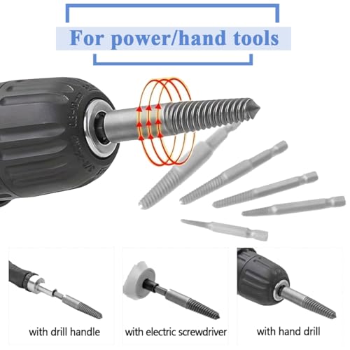 Wolfride 10Pcs Broken Screw Extractor Set, Stripped Screw Remover Drill Bit Kit I 1/4 Inch Hex Shank Easy Out Damaged Bolt Removal Tool