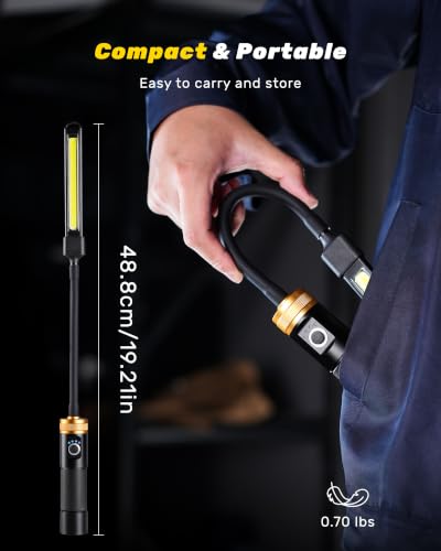 Magnetic Rechargeable LED Work Light, 360° Flexible Gooseneck Flashlight | 5000mAh Battery, Built-in Hook, Portable Mechanic Light for Auto Repair, Work Bench, Grill & Inspection