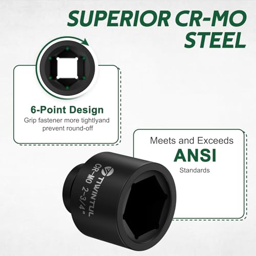 2-3/4" Impact Socket 1" Drive, 6 Point Design, CR-MO for Mining | ANSI Certified, Big Jumbo Socket 1 Inch Drive for Pipeline, Industrial Equipment & Heavy-Duty Maintenance - size: 2-3/4"(1 PCS)