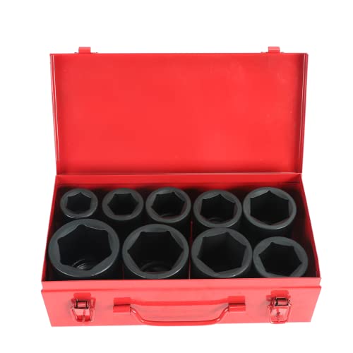 1 Inch Drive Deep Impact Socket Set, Cr-Mo 6-Point (1-Inch - 2-Inch) 9pc | Impact Socket Set with Heavy Duty Storage Case