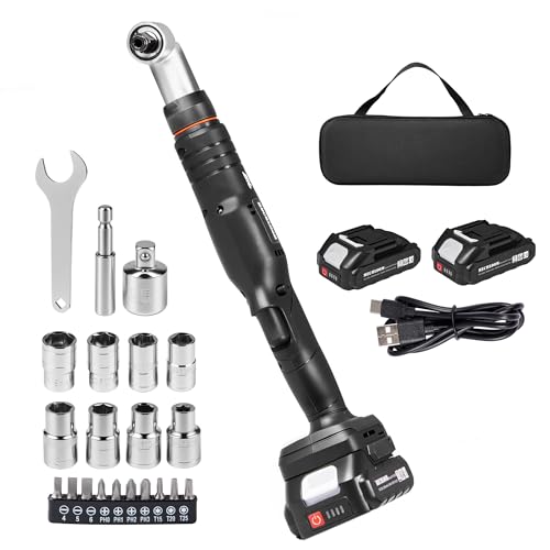 1/2" Brushless Right Angle Wrench 360 Rotating 160Nm, 2 Batteries | 6-Speed Control (800-3000 RPM), 4-Level LED Fuel Gauge, Includes 20pcs Sockets & Bits, 3500 IPM High Torque, Pro Tool Case