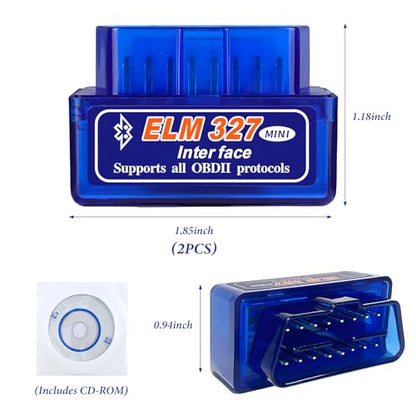 2 PCS ELM327 OBDII Car Auto Diagnostic Scanner, Professional ELM327 Bluetooth Failure Detector Scan Diagnostic Tool, Mini Wireless OBD2 Engine Fault Code Reader for Android Windows - color: 2 PCS