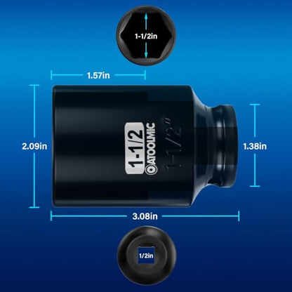 1/2" Drive x 1-1/2 Inch Deep 6PT CR-MO Impact Socket for Removing Axle nut | SAE Socket,6-Point Radius Corner Design,Two Size Markings,Square Chamfered Opening,For Removal of Axle Nut - size: 1-1/2 Inch, style: 1/2" Drive Deep Socket