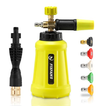 FIXFANS Foam Cannon, Compatible with Portland Husky Ryobi Pressure Washer | Wide Neck Pressure Washer Foam Lance, Power Washer Foam Blaster, 1/4 Inch Quick Connector, 5 Nozzles, 1L - size: 1L