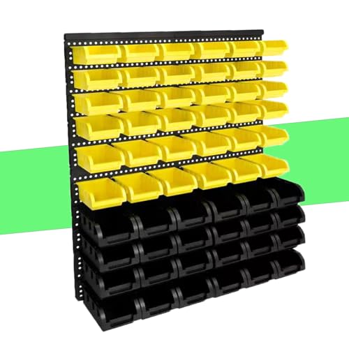 60Pcs Plastic Wall Mounted Storage Bins Parts Rack Nuts And Bolt Bins Organizer For Shop Garage for Screws, Nuts, Bolts, Nails, Beads, and Small Hardware Parts (YELLOW+BLACK, 60) - color: Yellow+Black, size: 60