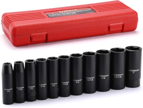 CASOMAN 11 Pieces 1/2-Inch Drive Deep Impact Socket Set, SAE, 6-Point, 3/8-Inch to 1-Inch - size: DEEP(CR-V)