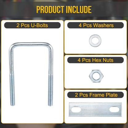 DTGN M8x50x100mm U Bolts Square Kit - 2Set - Carbon Steel U-Bolt Kit with Nuts, Washers, Frame Plate - Good for Pipe, Trailer, Automotive, Leaf Spring Fastener - size: M8x50x100mm
