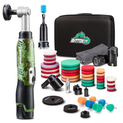 BATOCA S6 Mini Cordless Polisher for Car Detailing, 2x2.0Ah Batteries, Rotary Buffer, 12mm Dual Action Polisher 1-3 Inch, 2 Different Speeds Heads Systems, 4.2k-21k&1-5k RPM Camouflage Pattern Style - size: Camouflage Pattern Style with 2 batteries