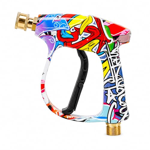 Pressure Washer Short Gun 4000 PSI High Pressure Power Washer Gun with M22-14mm Inlet and 1/4 Inch Quick Connector Heavy Duty Spray Gun for Foam Cannon Car Wash - color: Graffiti-Gun Only