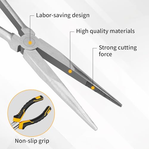 GRENPRO 3PC Needle Nose Pliers, Suitable for Use in Confined Spaces | Includes Straight Long Reach Pliers, CR-V Steel Needle Nose Plier, 45/90 Degree Bent Nose Pliers