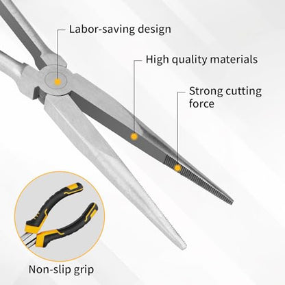 GRENPRO 3PC Needle Nose Pliers, Suitable for Use in Confined Spaces | Includes Straight Long Reach Pliers, CR-V Steel Needle Nose Plier, 45/90 Degree Bent Nose Pliers
